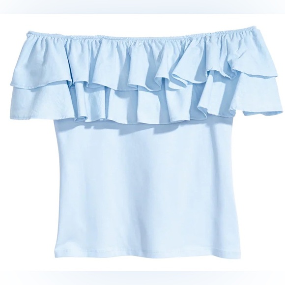 H&M Light Blue Pastel Off-Shoulder Ruffle Top – Size Small - Picture 2 of 9